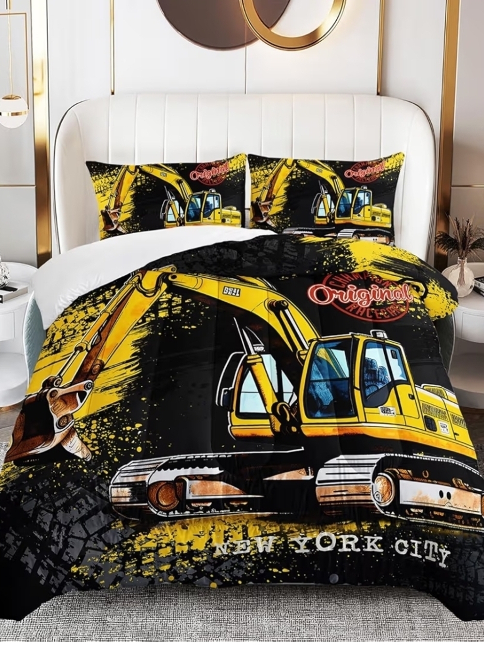 New Full Size Excavator Construction Kids Comforter Set
